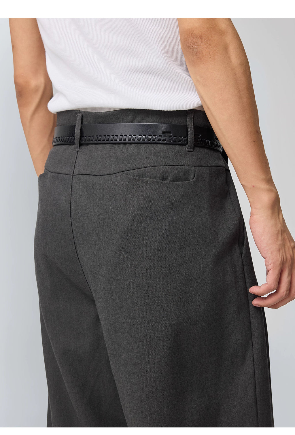 Removable Waistband Wool Trousers with Openwork Pockets