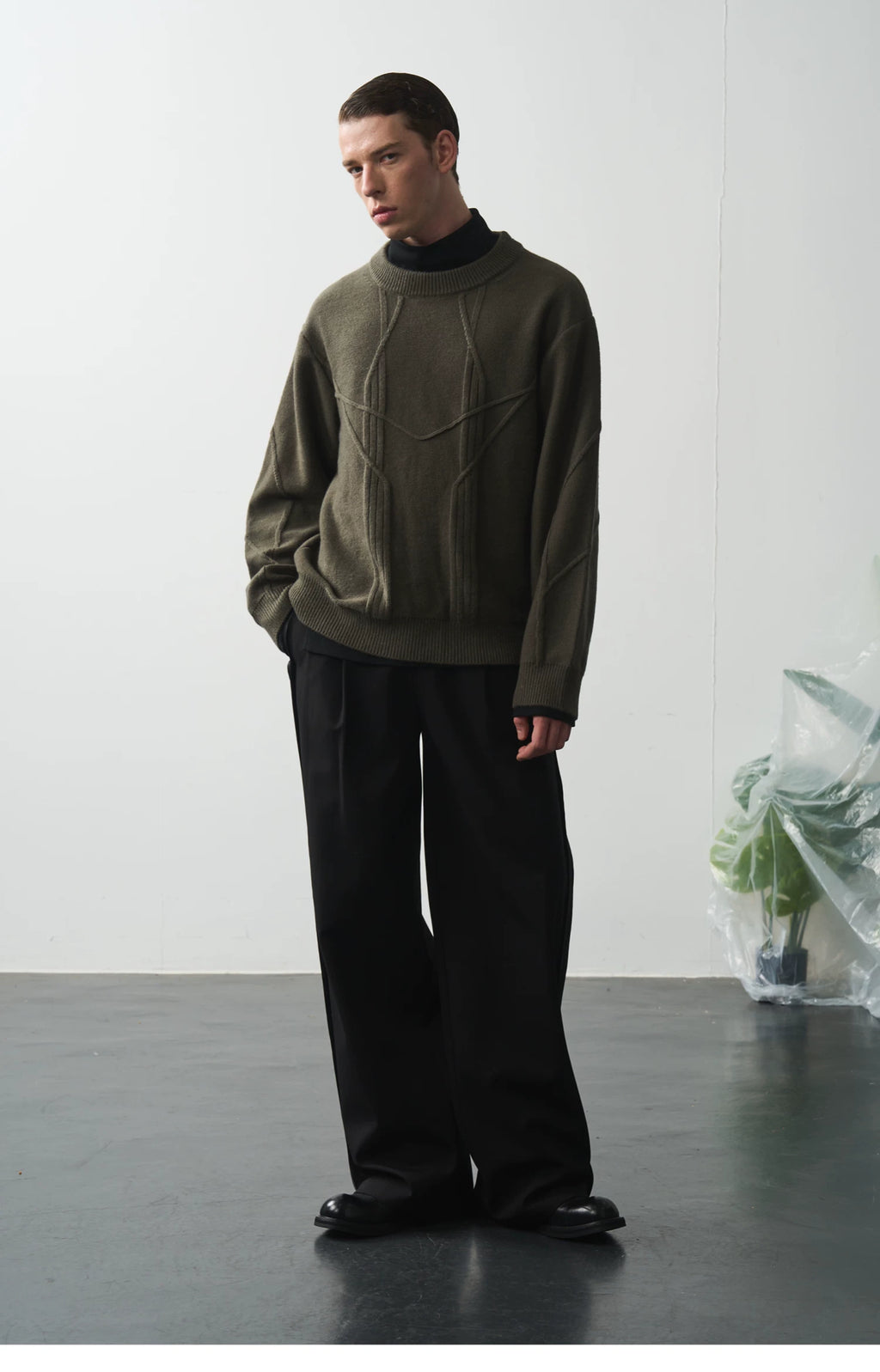 Gridline Wool Blend Knit