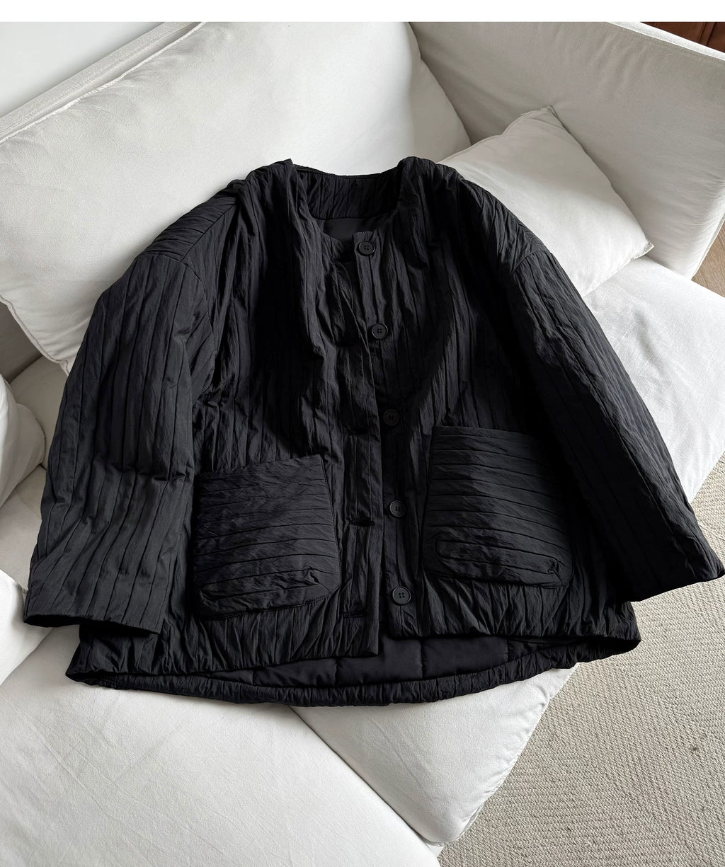 Crinkled Quilted Utility Jacket – Black