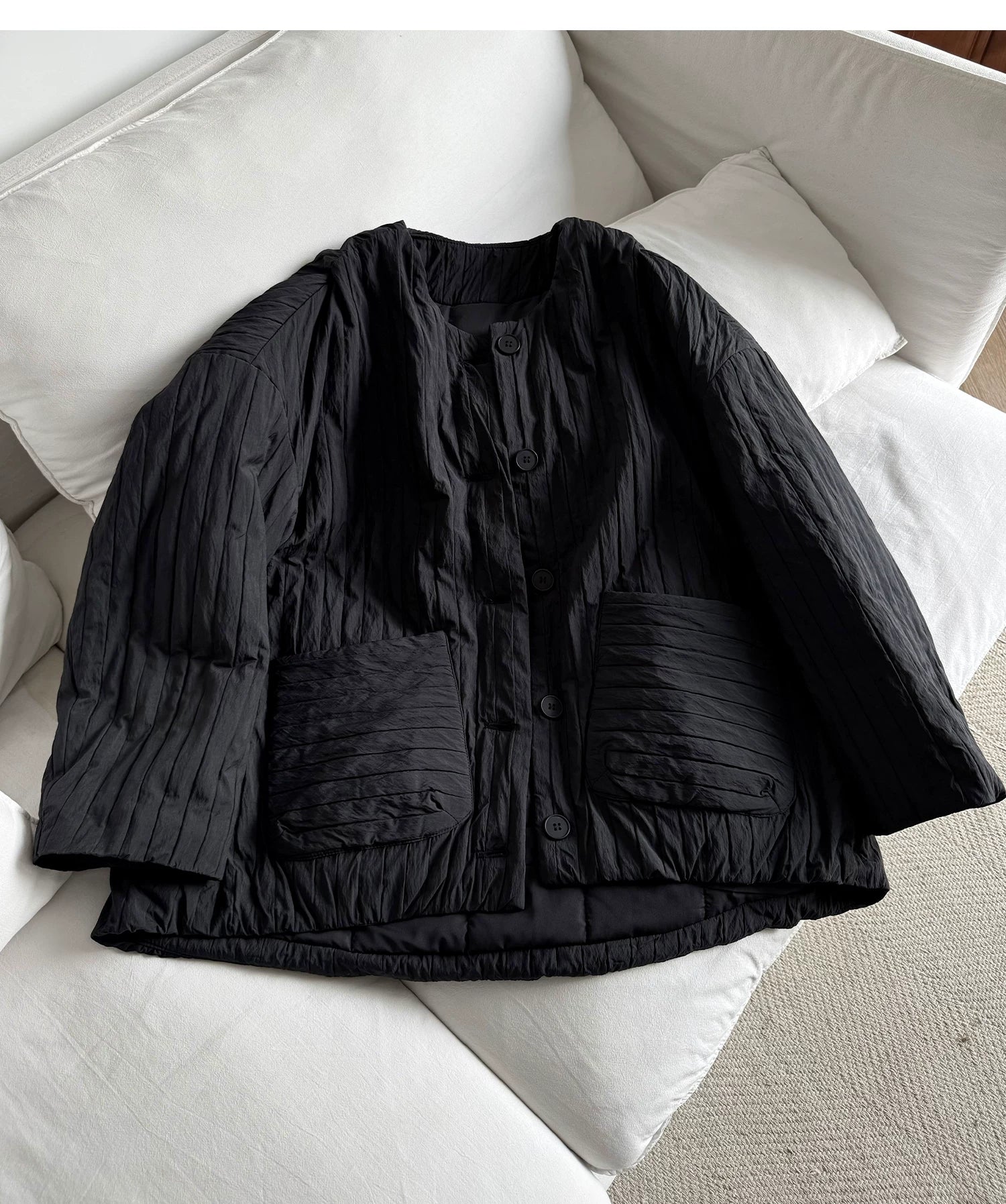 Crinkled Quilted Utility Jacket – Black