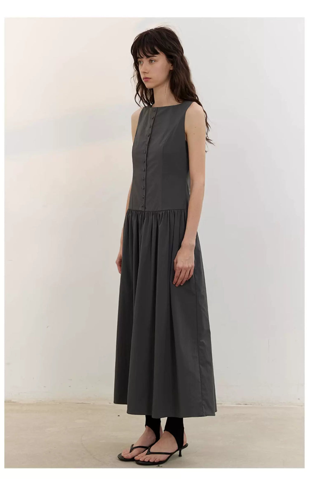 Buttonfront Gathered Maxi Dress