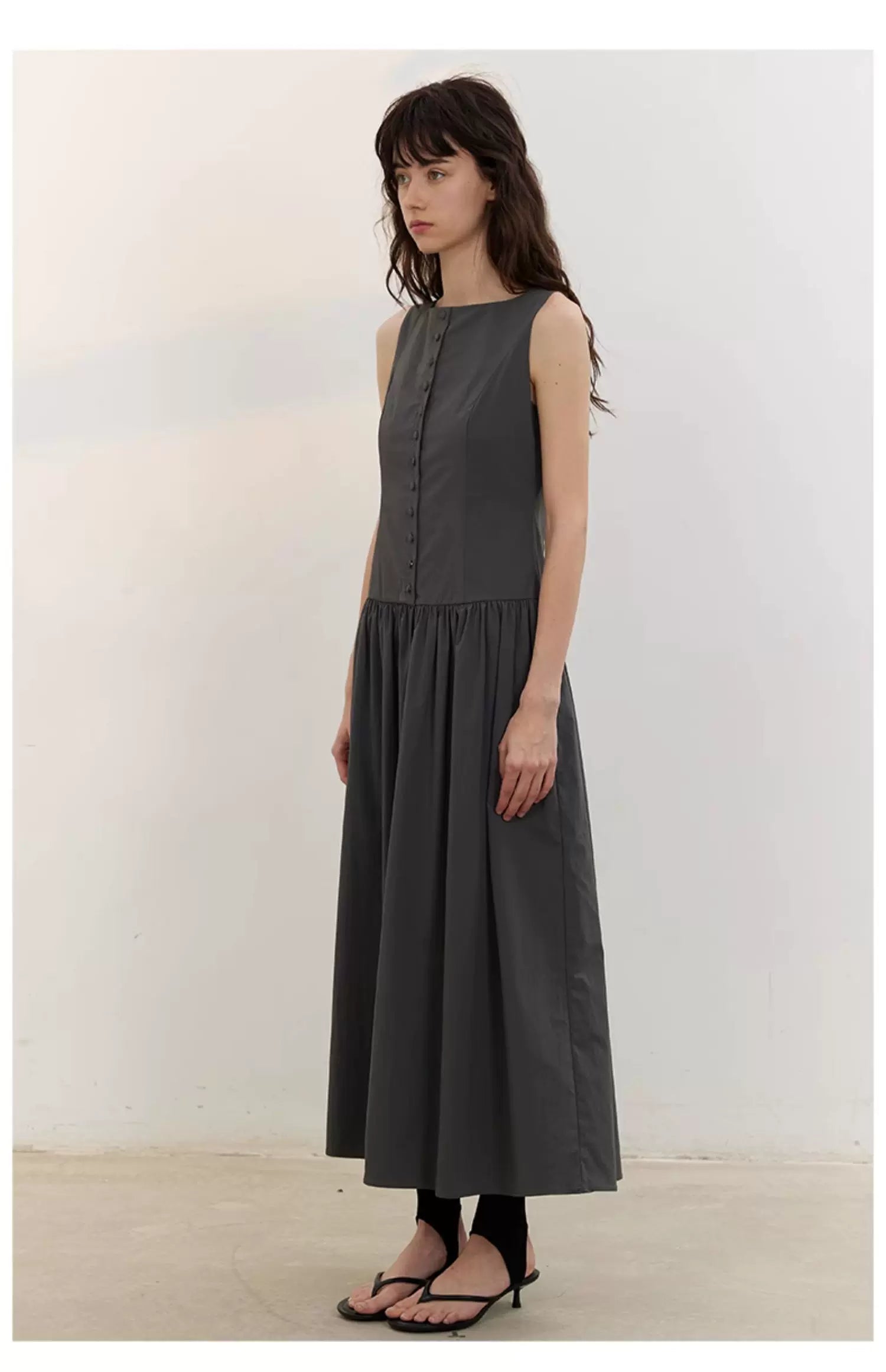 Buttonfront Gathered Maxi Dress