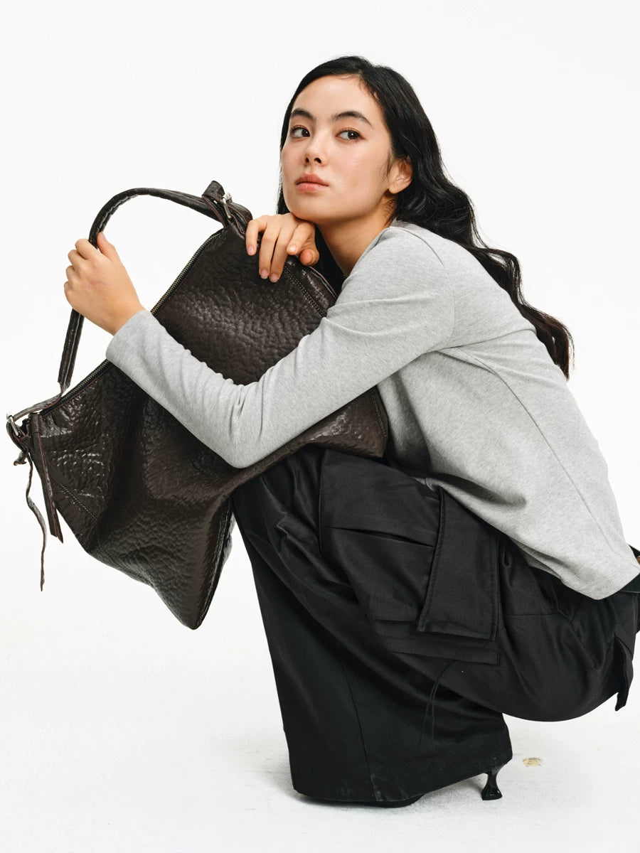 Textured Oversized Slouch Shoulder Bag