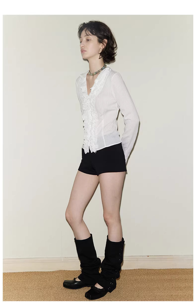 Ruffle Bodice Pinstripe Blouse