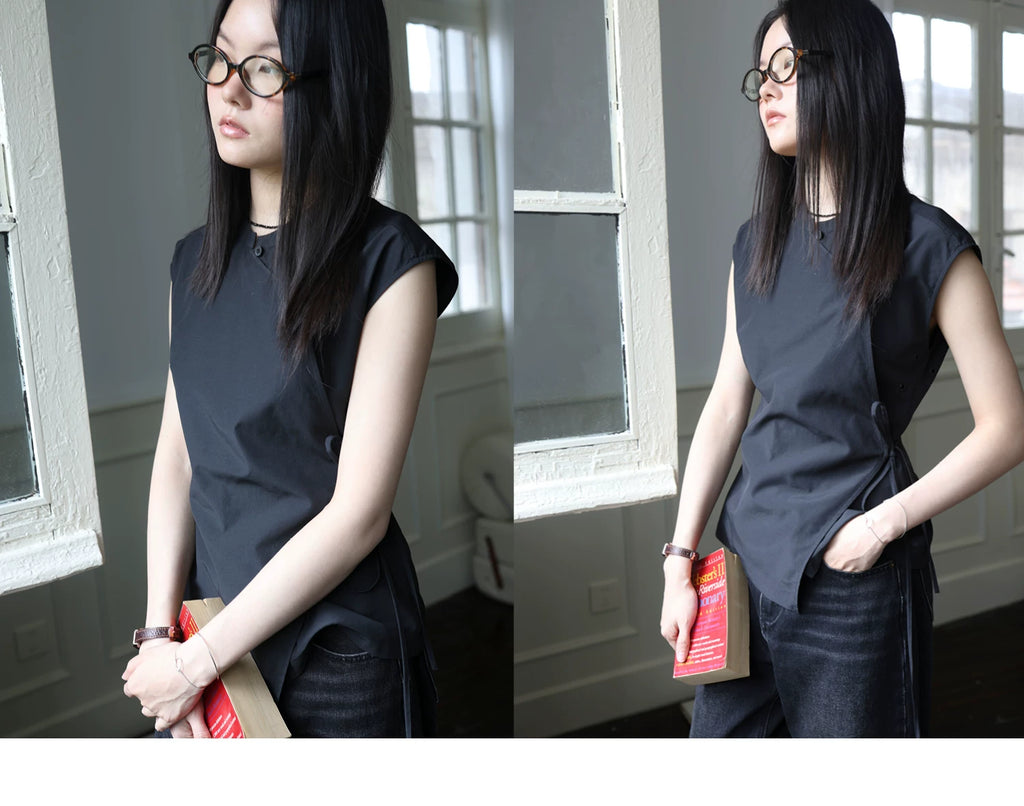 Asymmetric Wrap Sleeveless Top