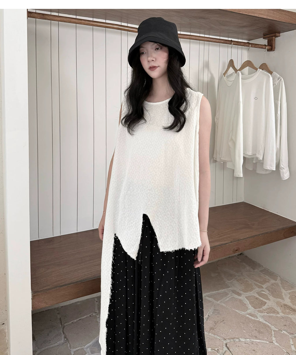 Frayed Asymmetric Linen-Cotton Longline Vest