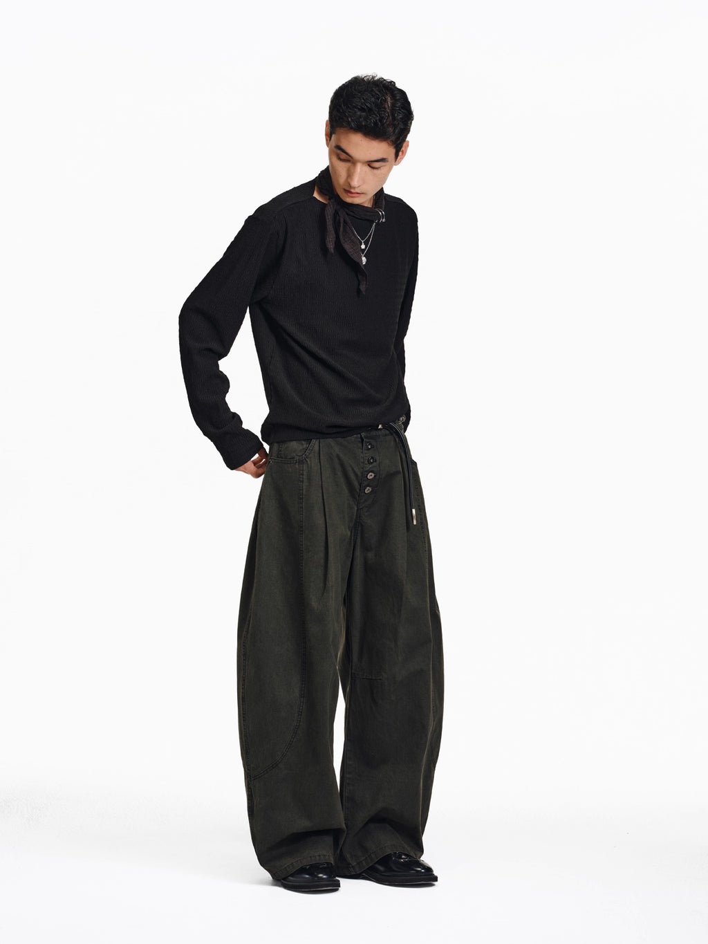Faded Wide-Leg Pants in Deep Moss