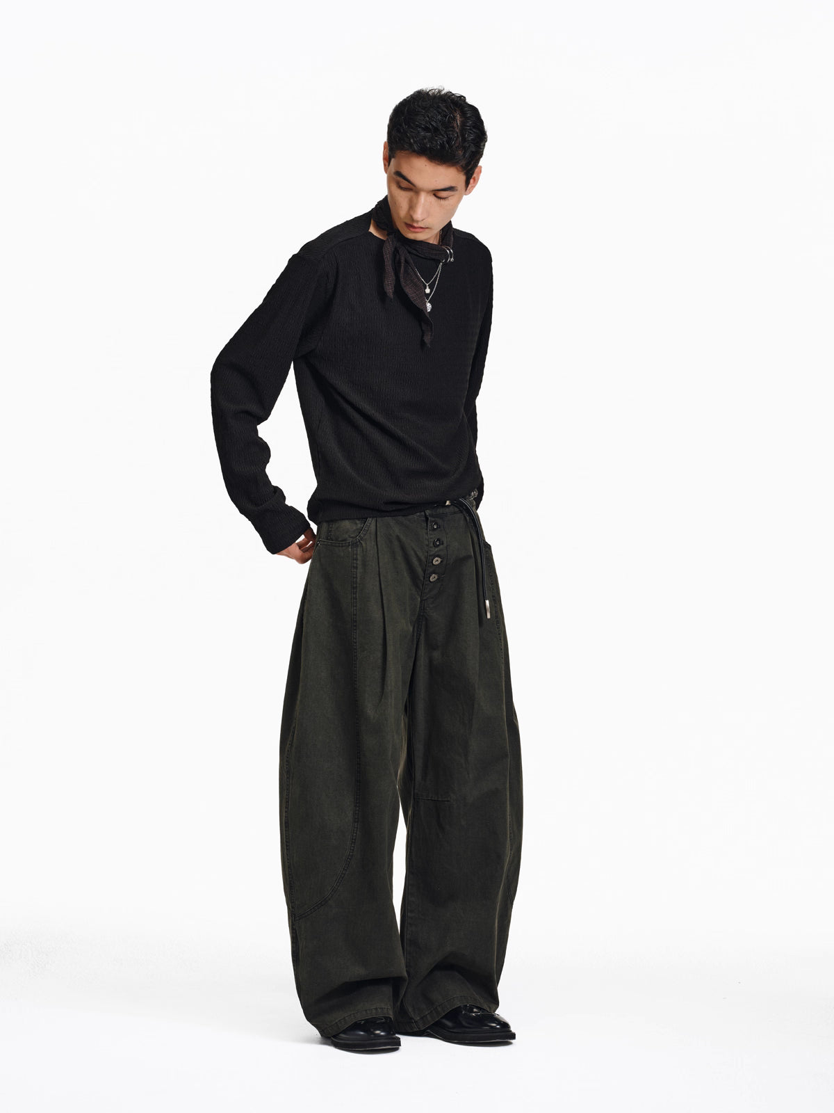 Faded Wide-Leg Pants in Deep Moss