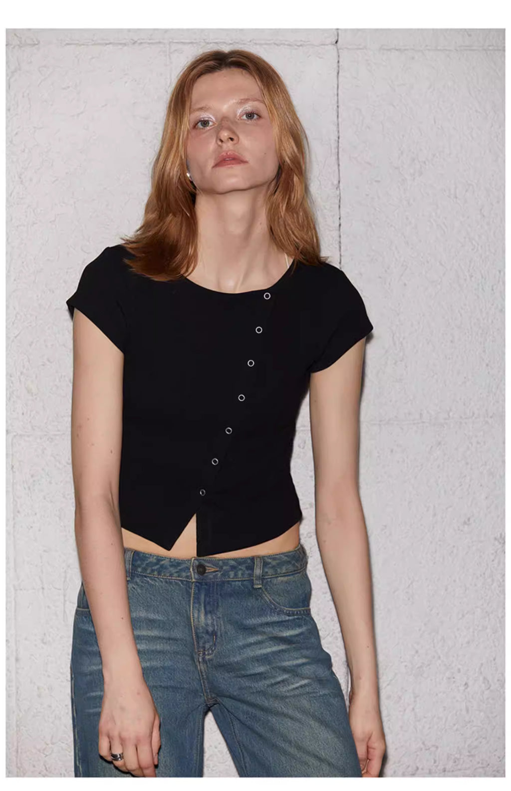 Asymmetric Snap-Front Baby Tee