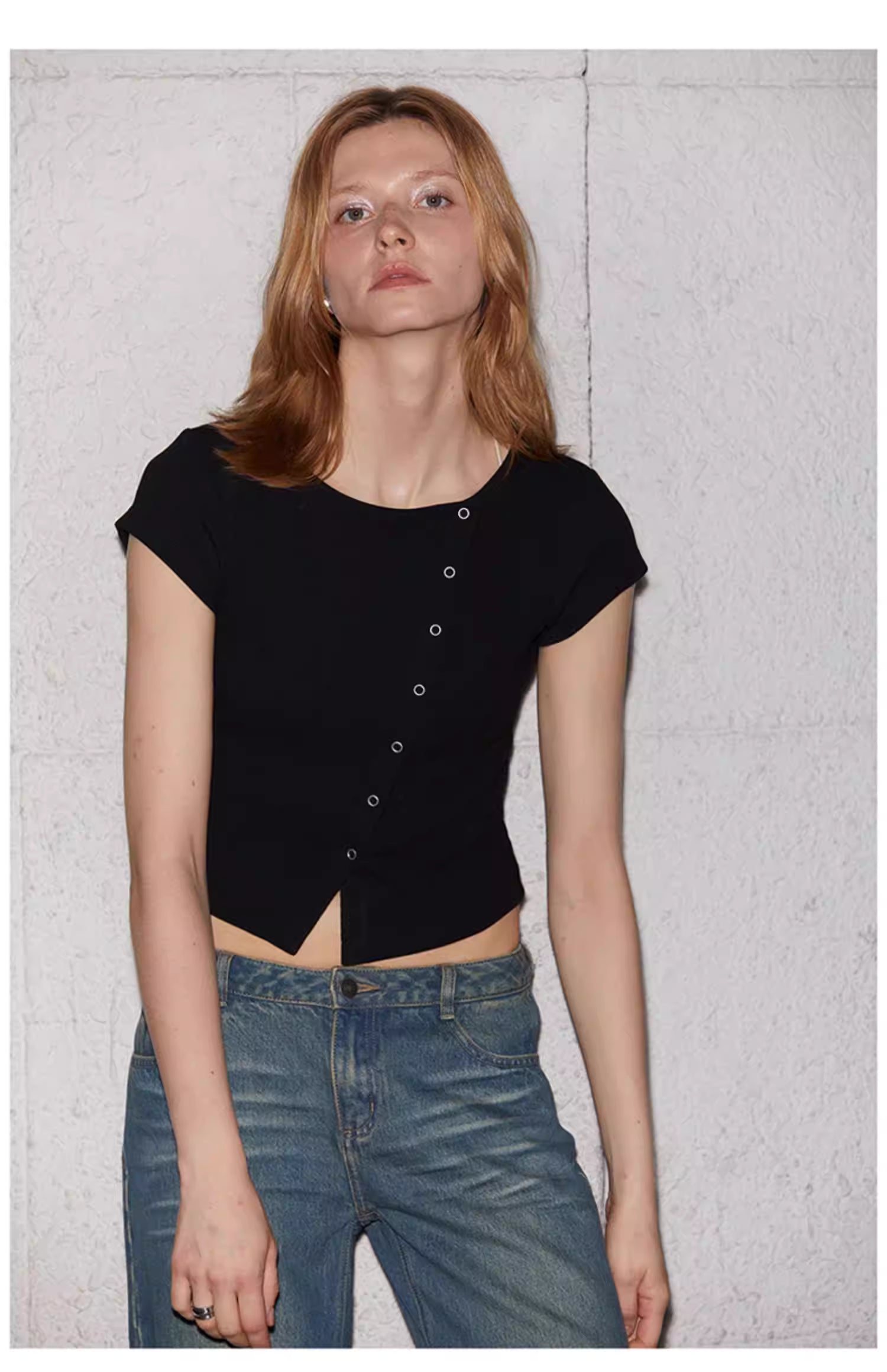 Asymmetric Snap-Front Baby Tee