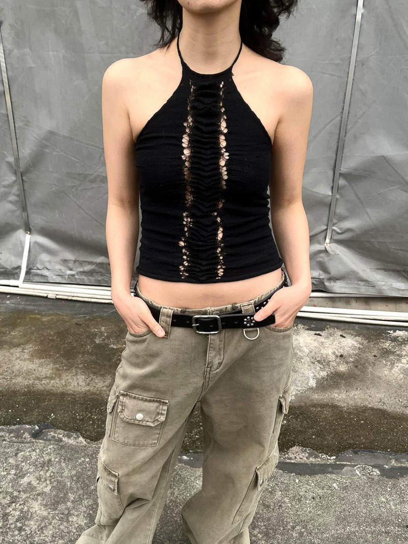 Hand-Knit Spine Halter Top