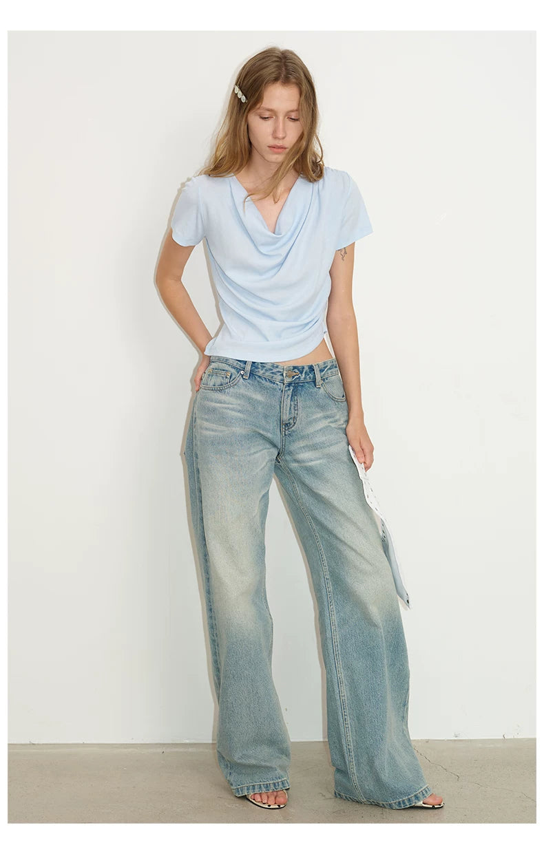 Ruched Cowl Neck Cotton Top