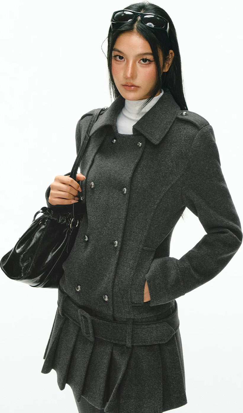 Miranda Double-Breasted Pleat Coat Dress