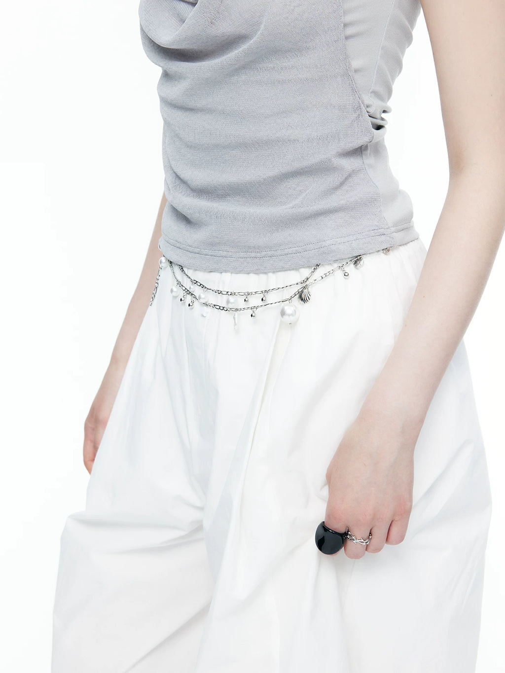 Asymmetric Scarf-Neck Knit Top