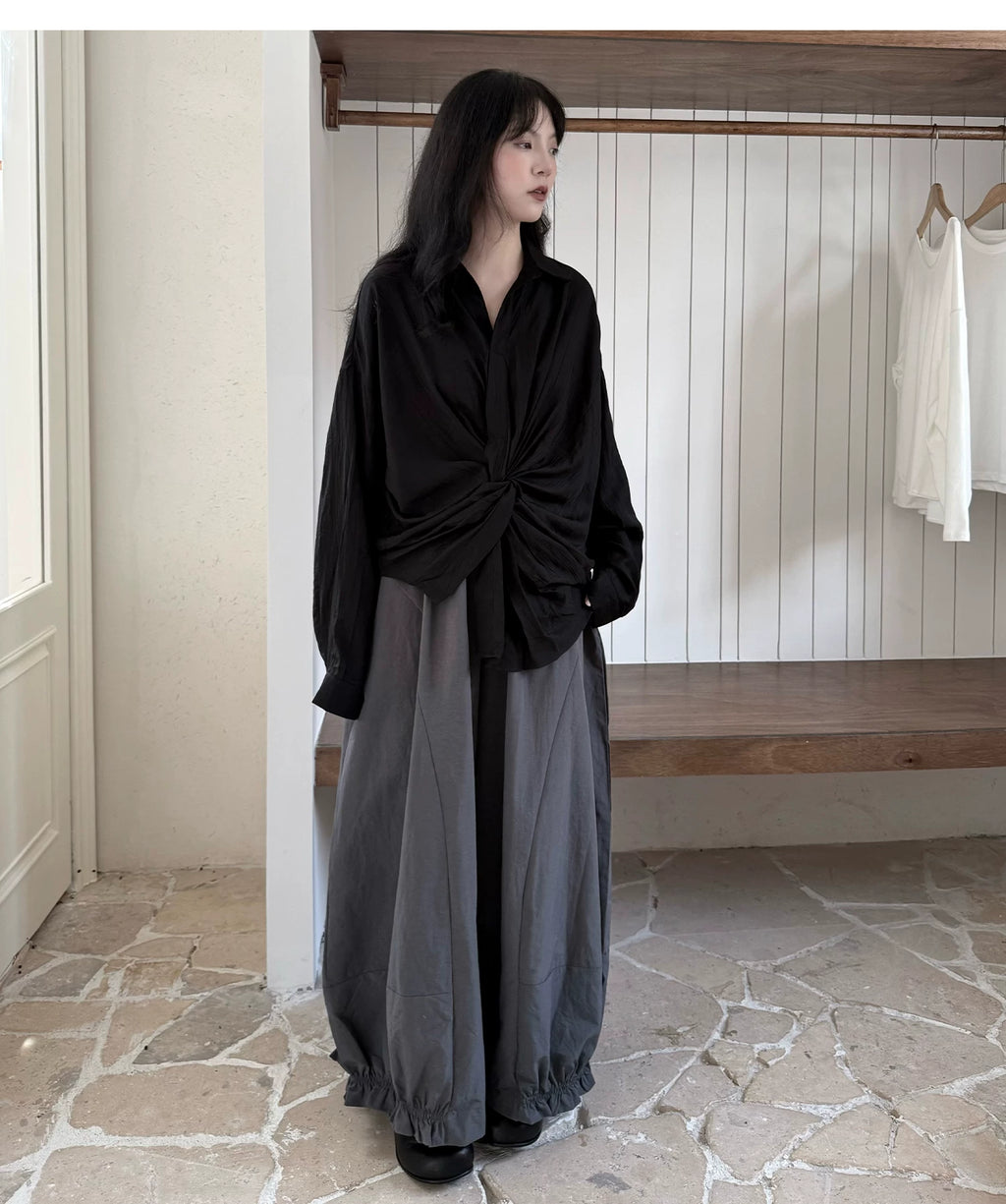 Gathered Balloon Wide-Leg Trousers
