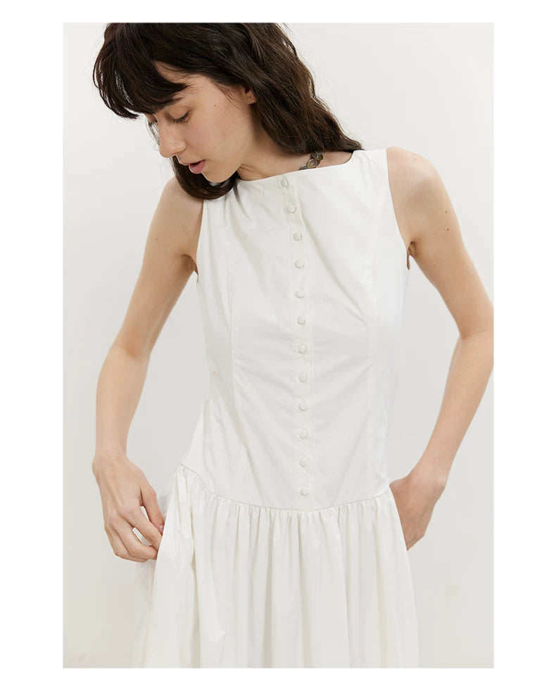 Buttonfront Gathered Maxi Dress