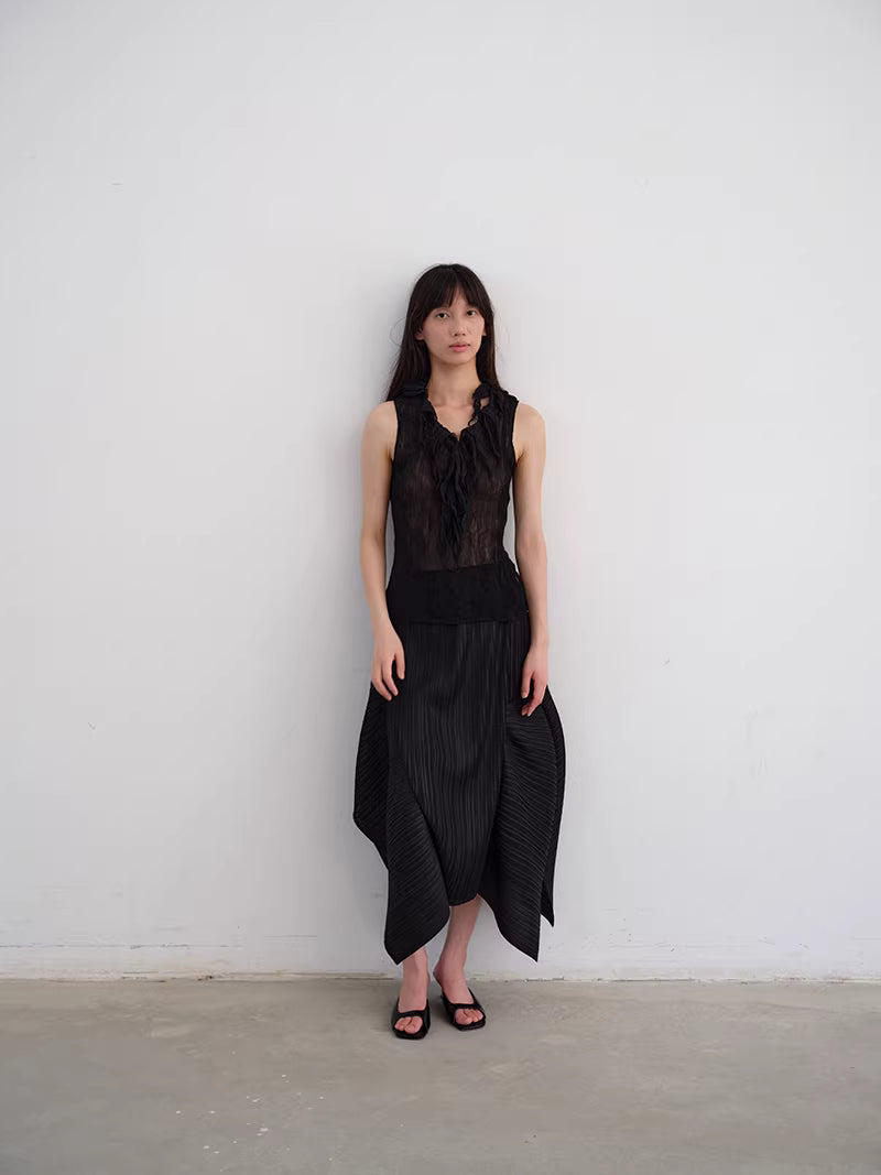 Shadow Pleat Midi Skirt