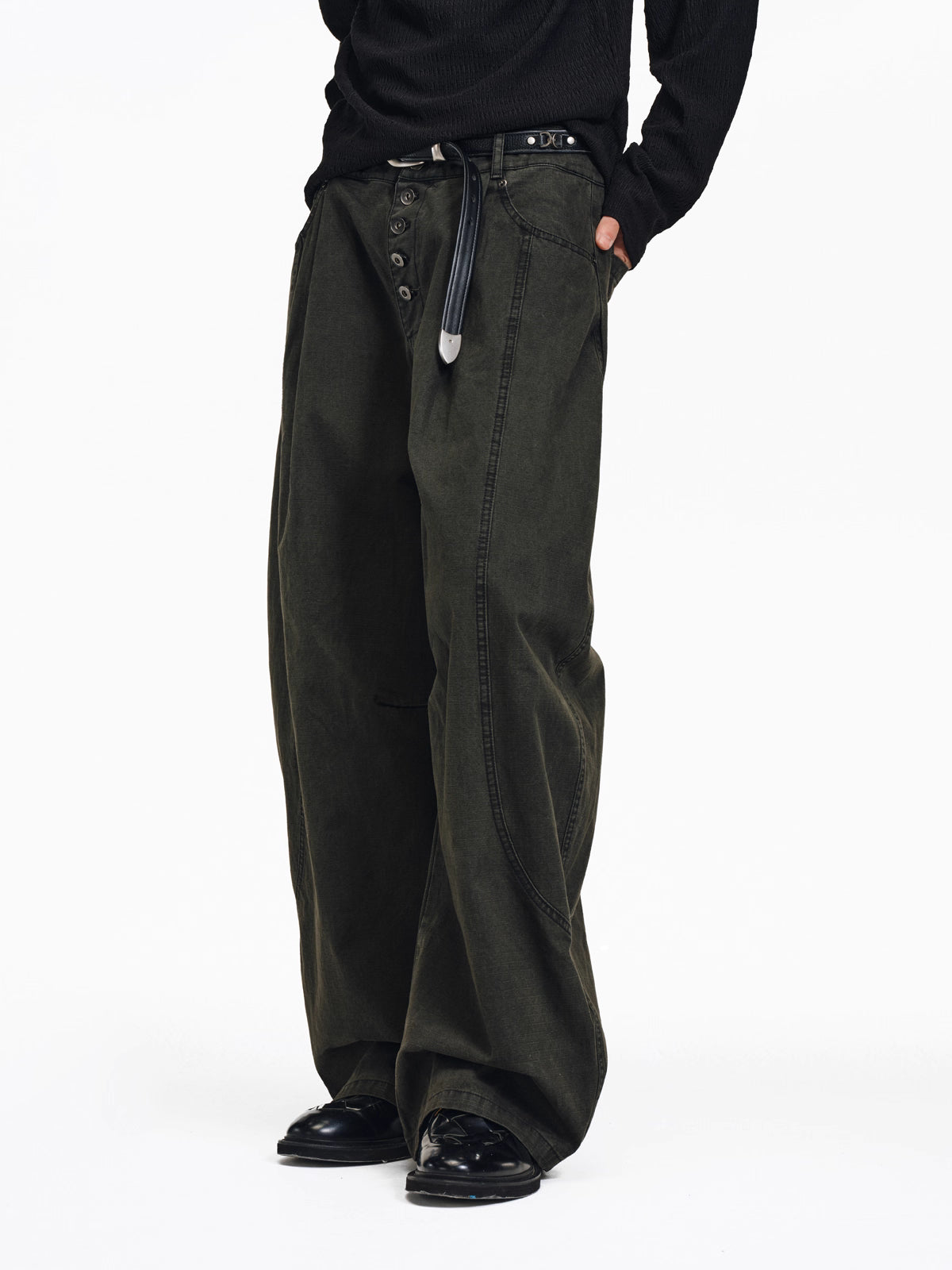 Faded Wide-Leg Pants in Deep Moss