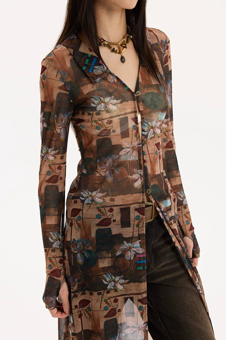 Floral Mesh Maxi Cardigan