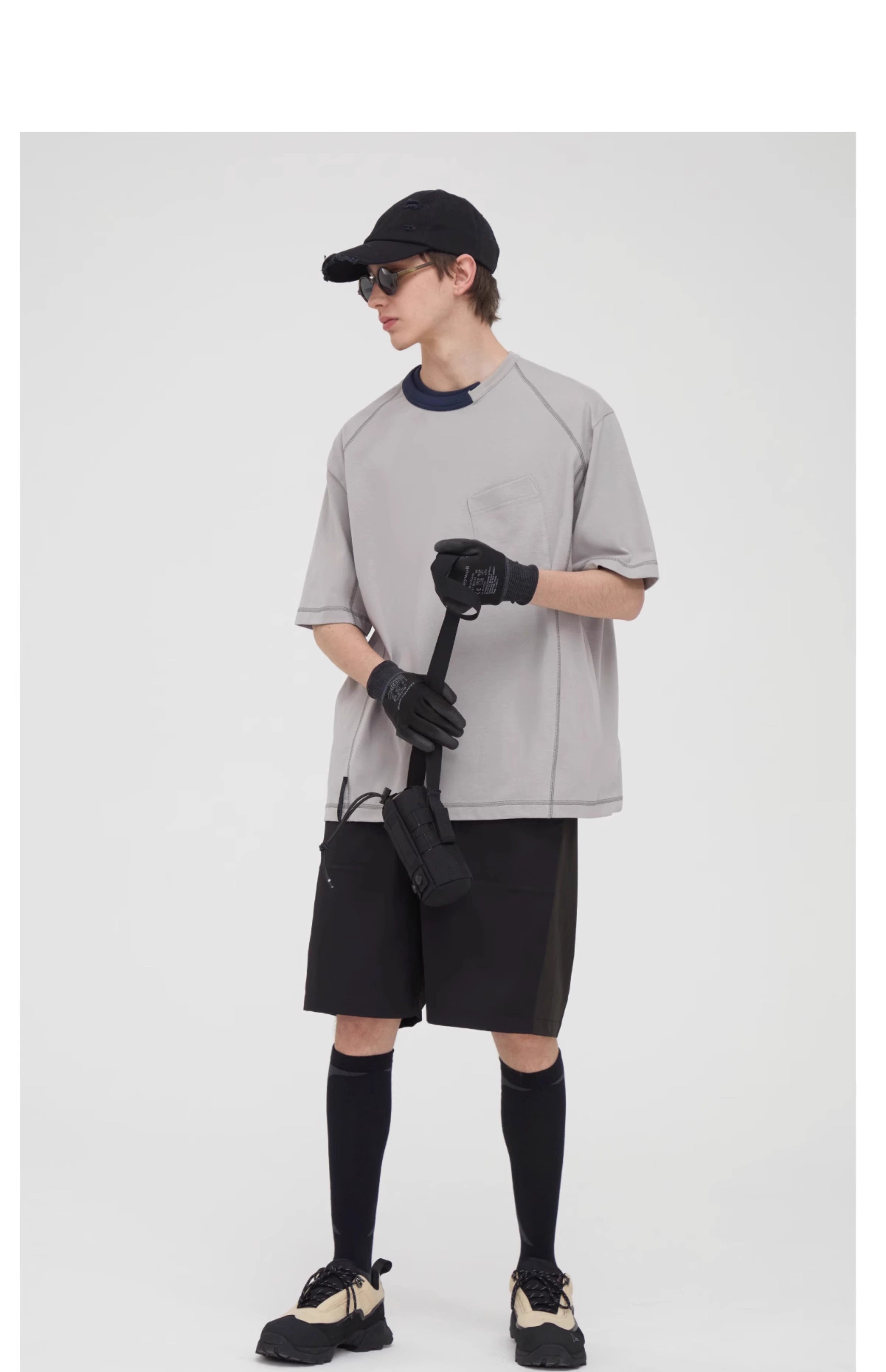 Panelled Pocket T-Shirt in Grey or Black