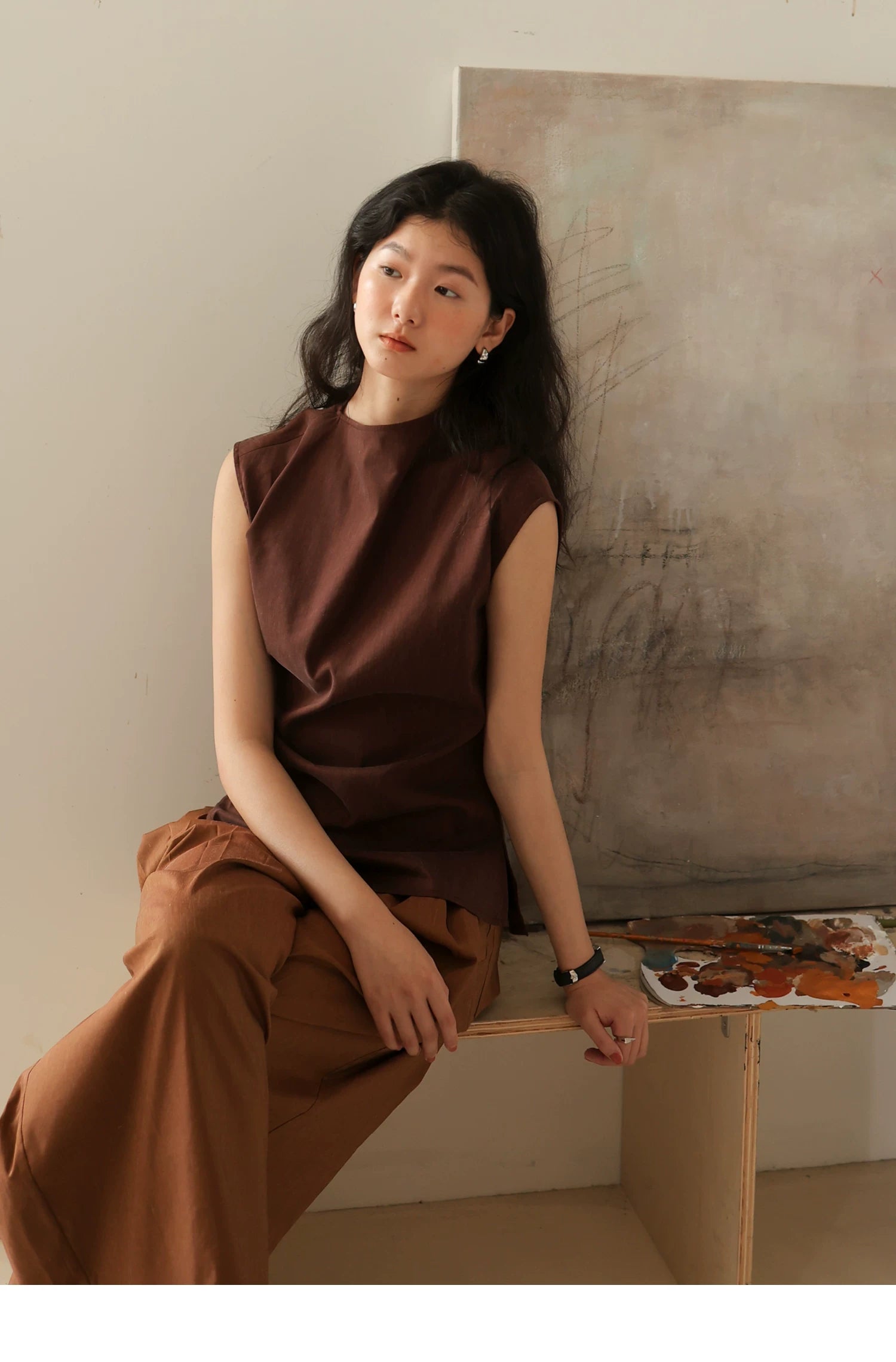 Lyocell Linen Sleeveless Top in Terracotta or Navy