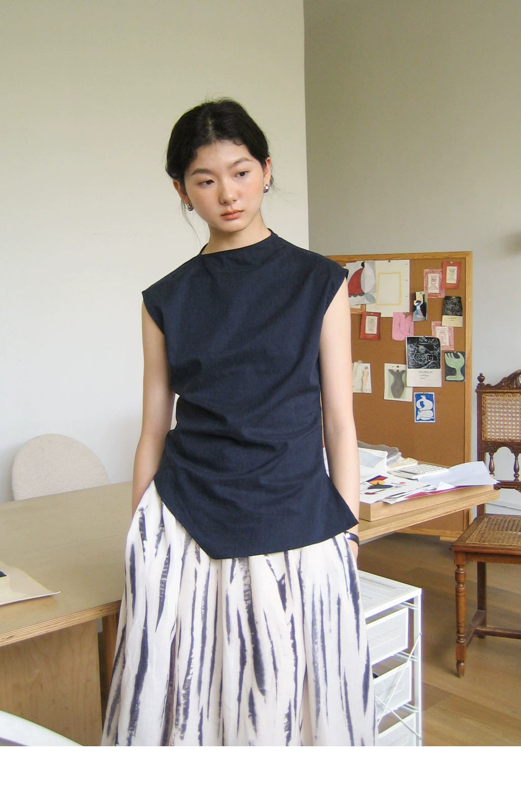 Lyocell Linen Sleeveless Top in Terracotta or Navy