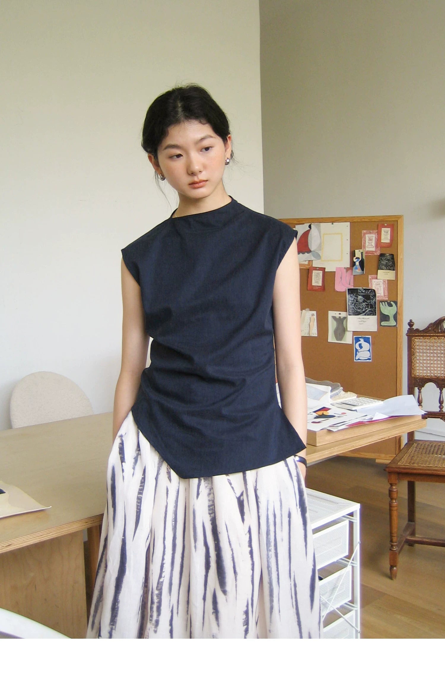 Lyocell Linen Sleeveless Top in Terracotta or Navy