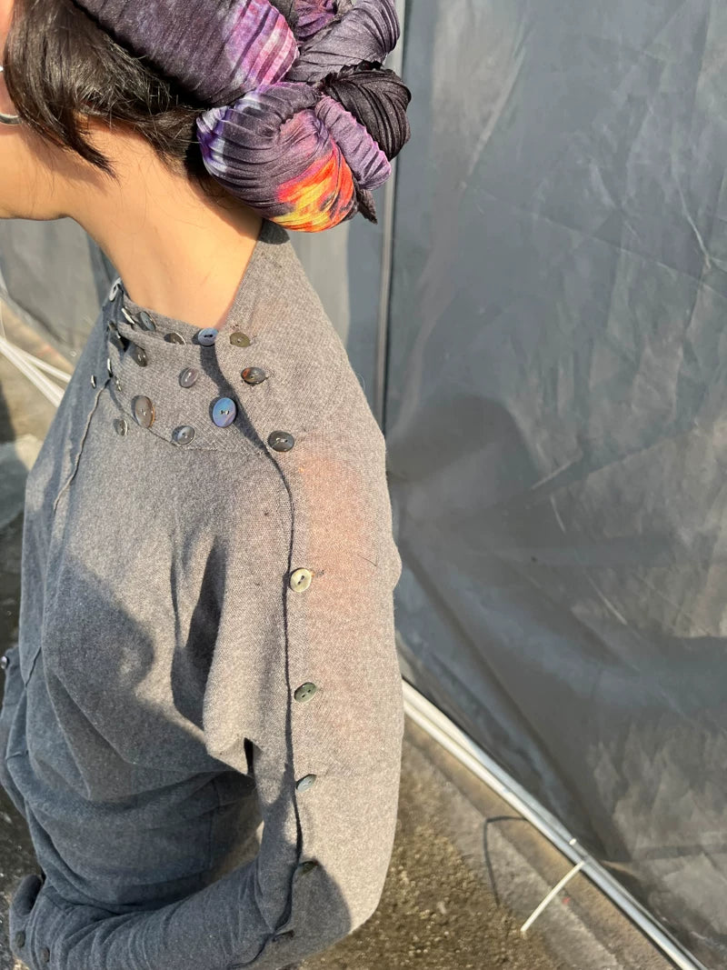 Shell Collar Button Sleeve Jersey Top