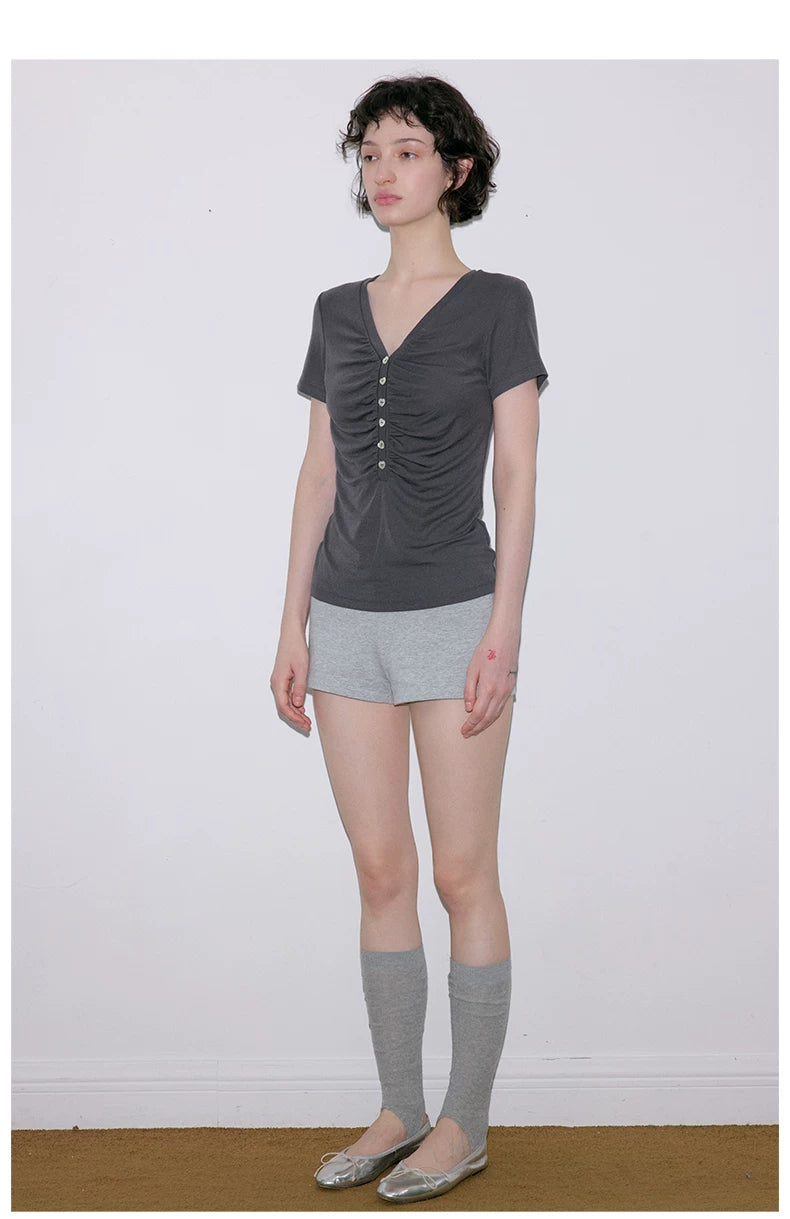 Roselight TENCEL™ Wool Button Ruched Top