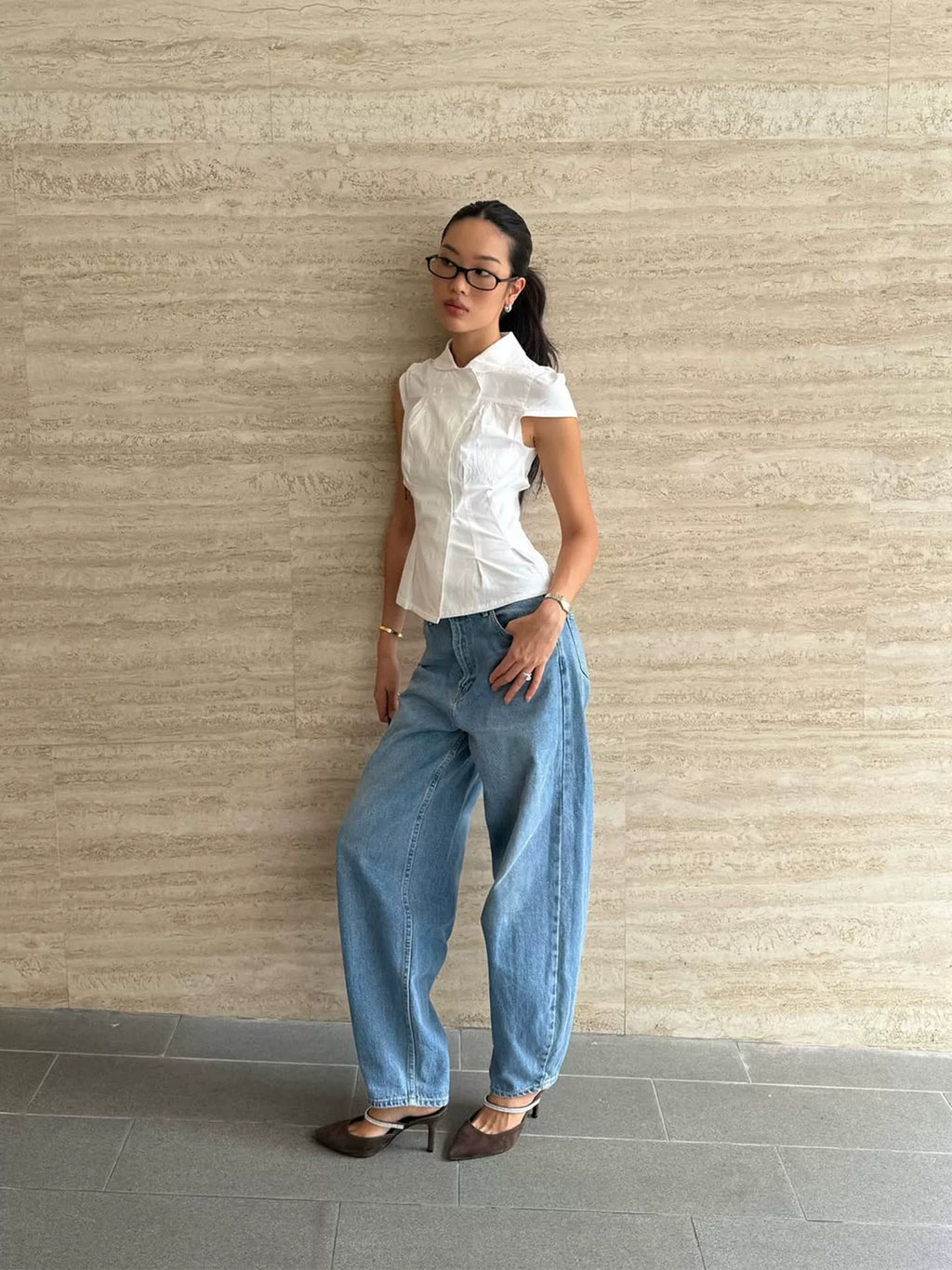 Missy Tailored Cap Sleeve Blouse