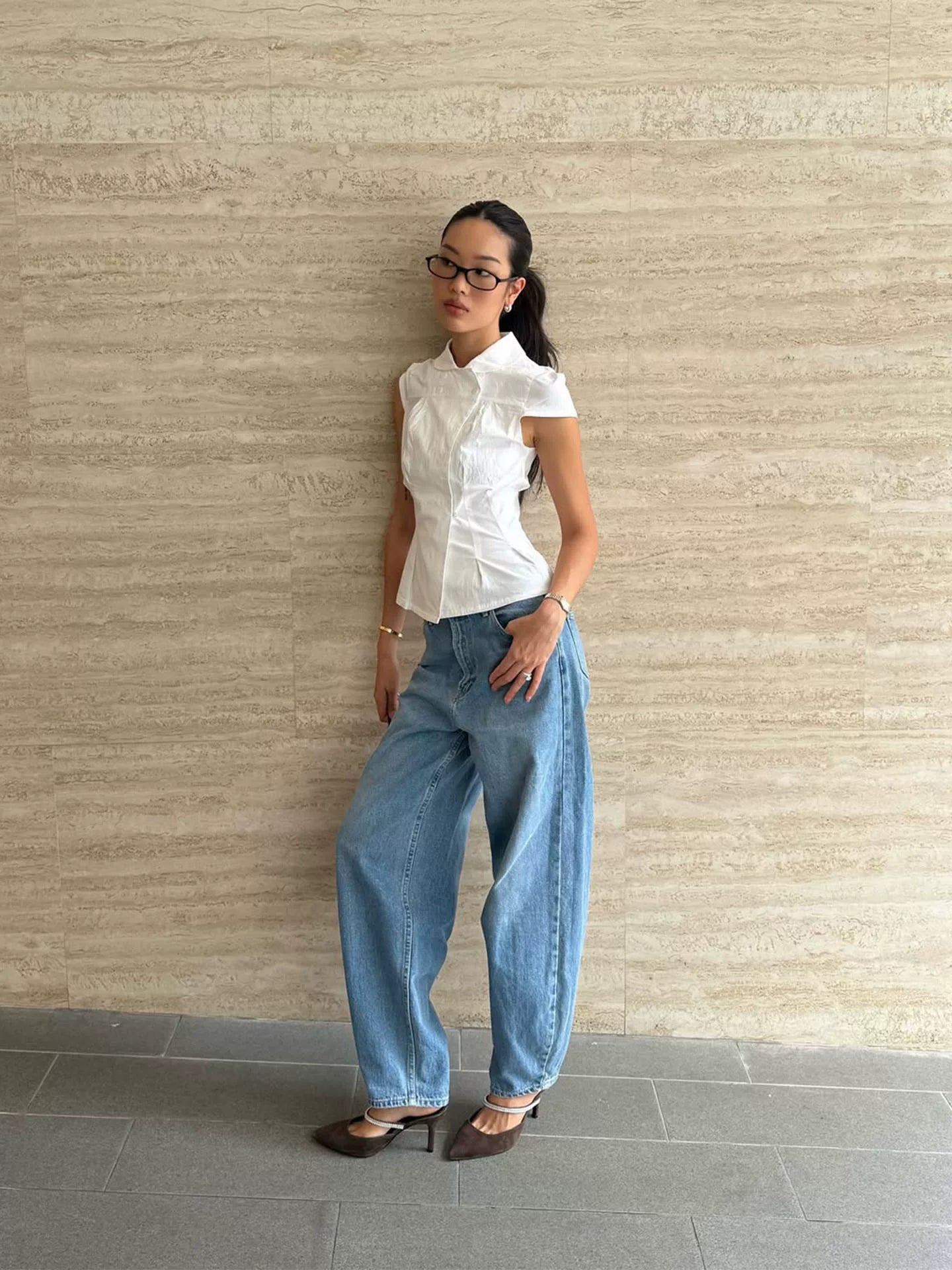 Missy Tailored Cap Sleeve Blouse