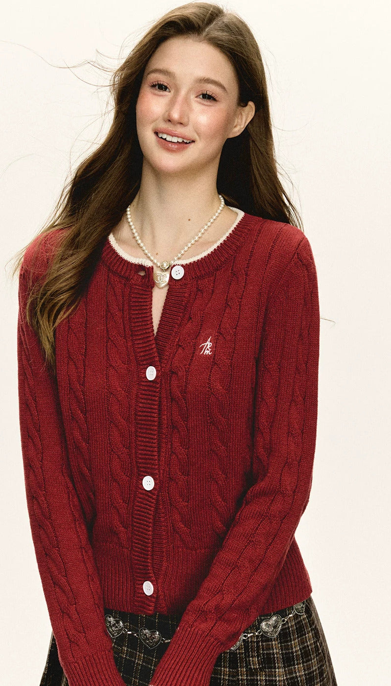 Varsity Tipped Cable Cardigan