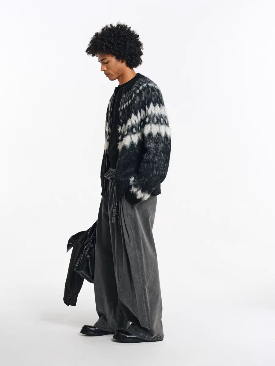 Deconstructed Wide-Leg Charcoal Trousers