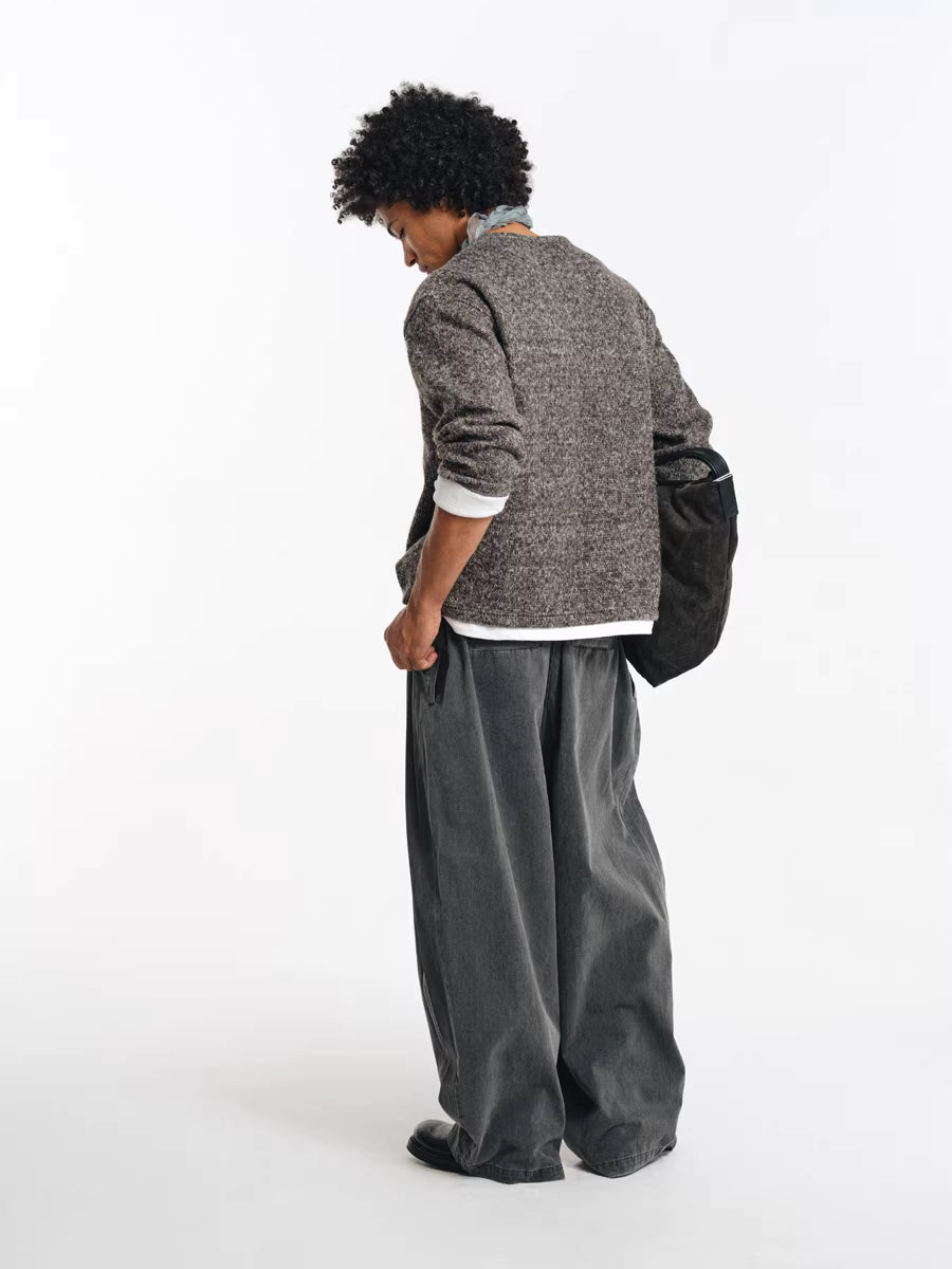 Deconstructed Wide-Leg Charcoal Trousers