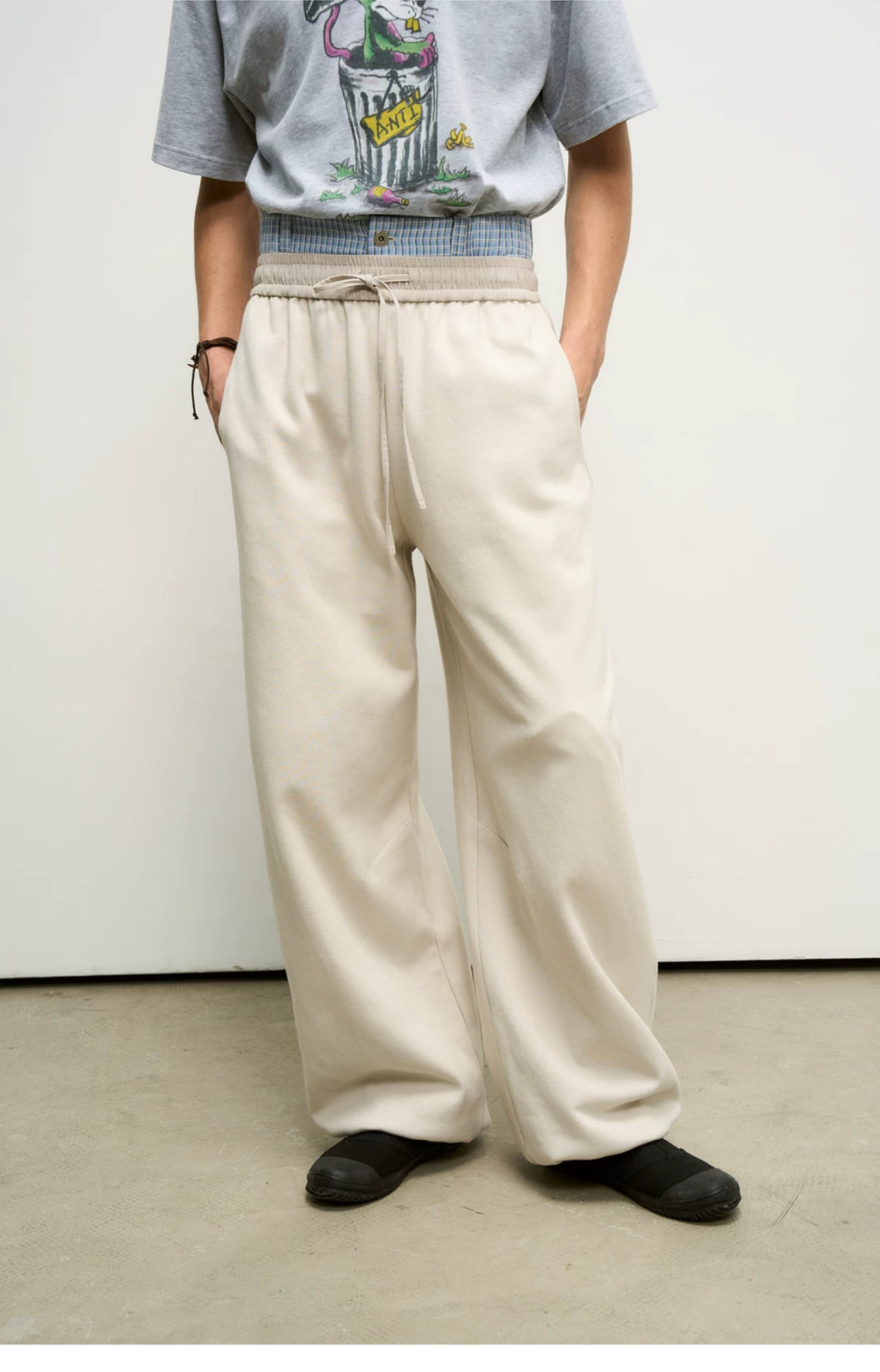 Layered Piqué Wide-Leg Trousers