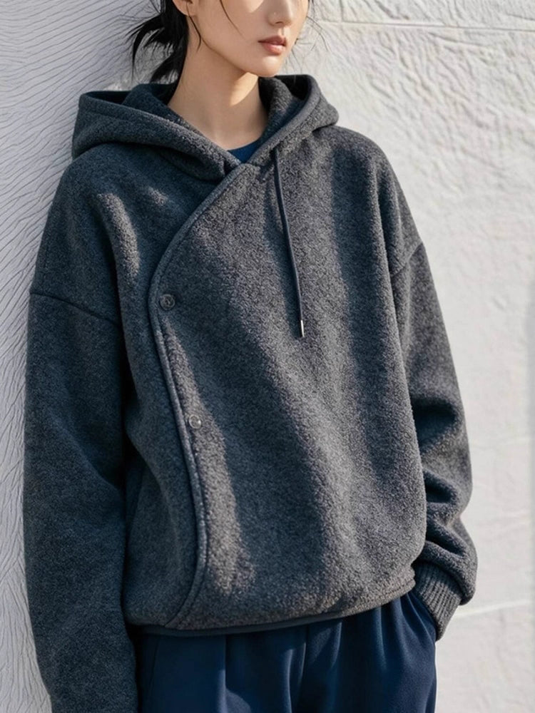 Asymmetric Soft Fleece Hoodie in Grey
