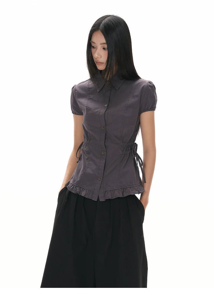 Ruched Waist Frill Hem Shirt