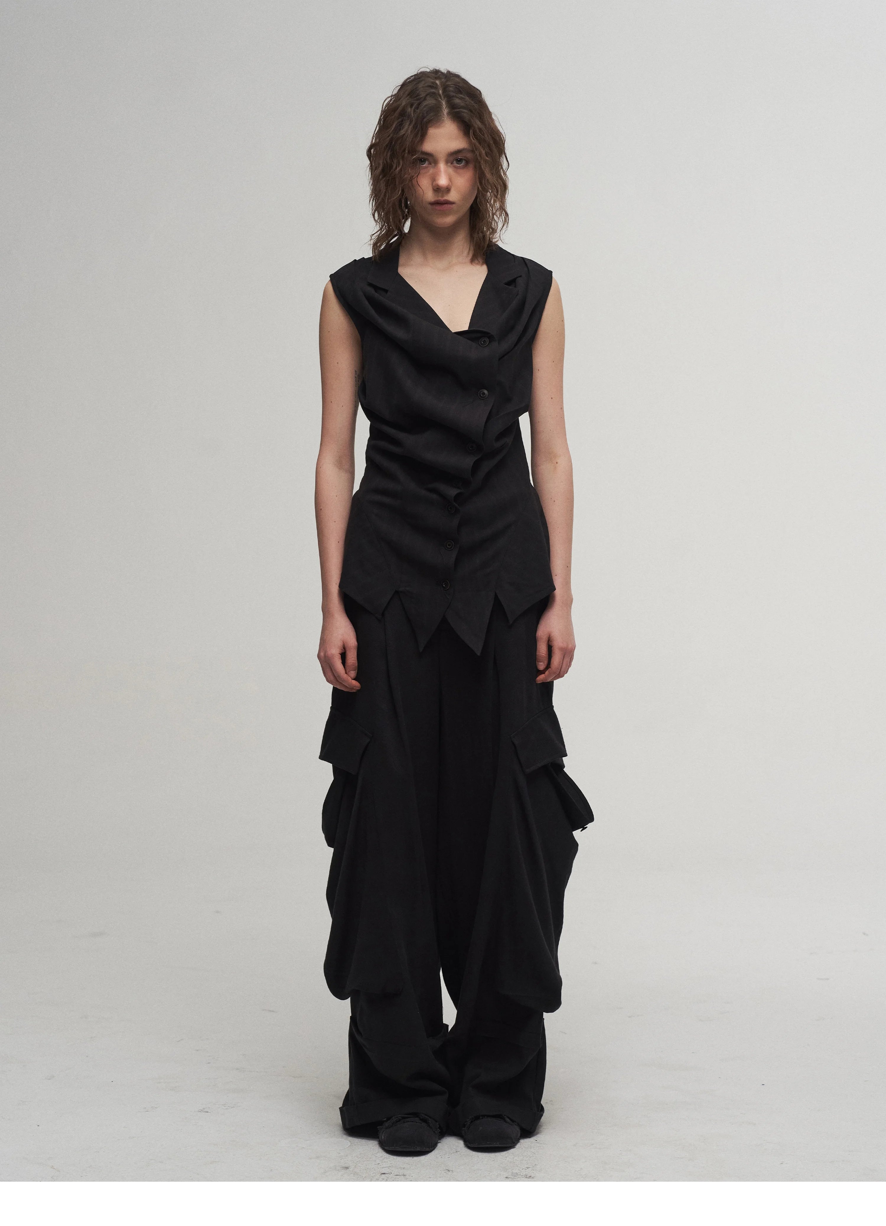 Draped Asymmetric Tailored Vest