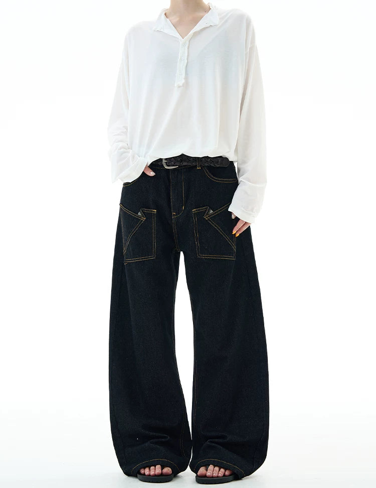Wide-Leg Contrast Stitch Denim