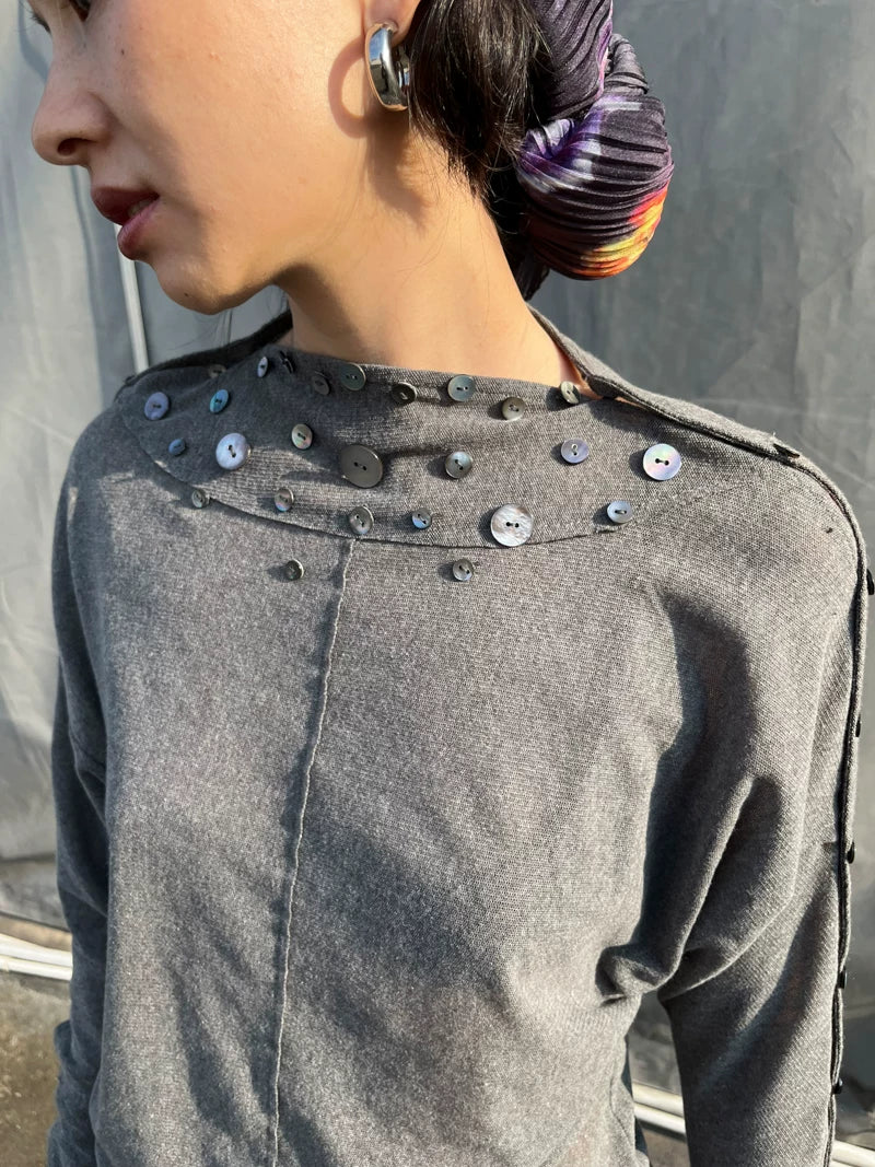 Shell Collar Button Sleeve Jersey Top