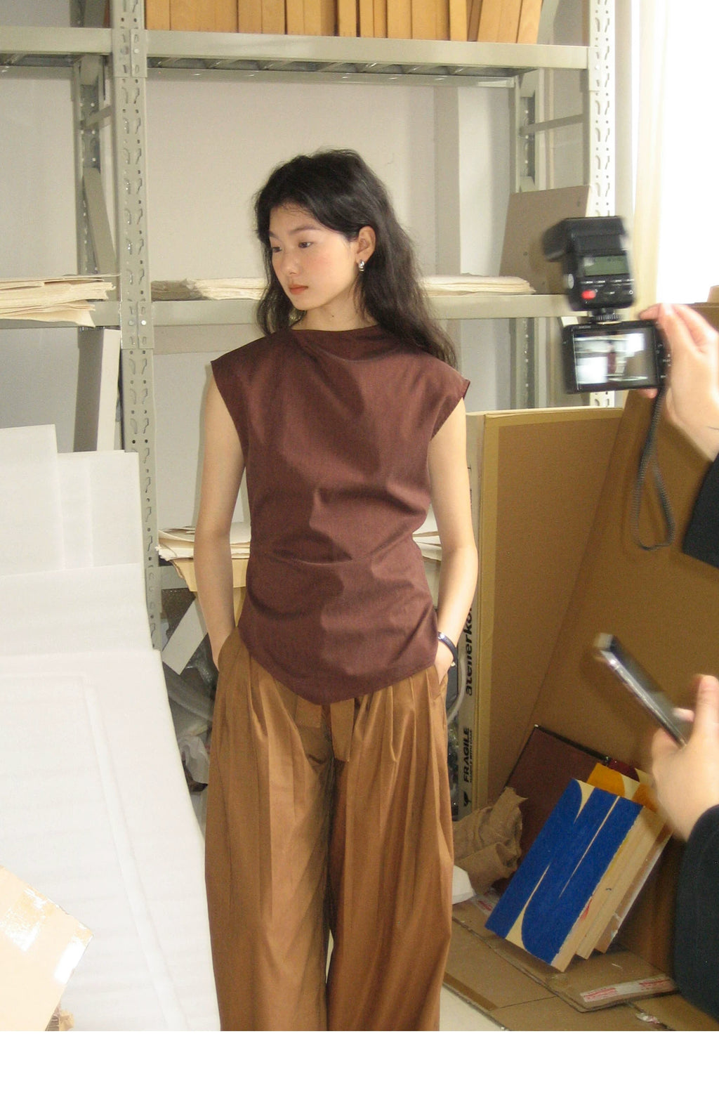Lyocell Linen Sleeveless Top in Terracotta or Navy