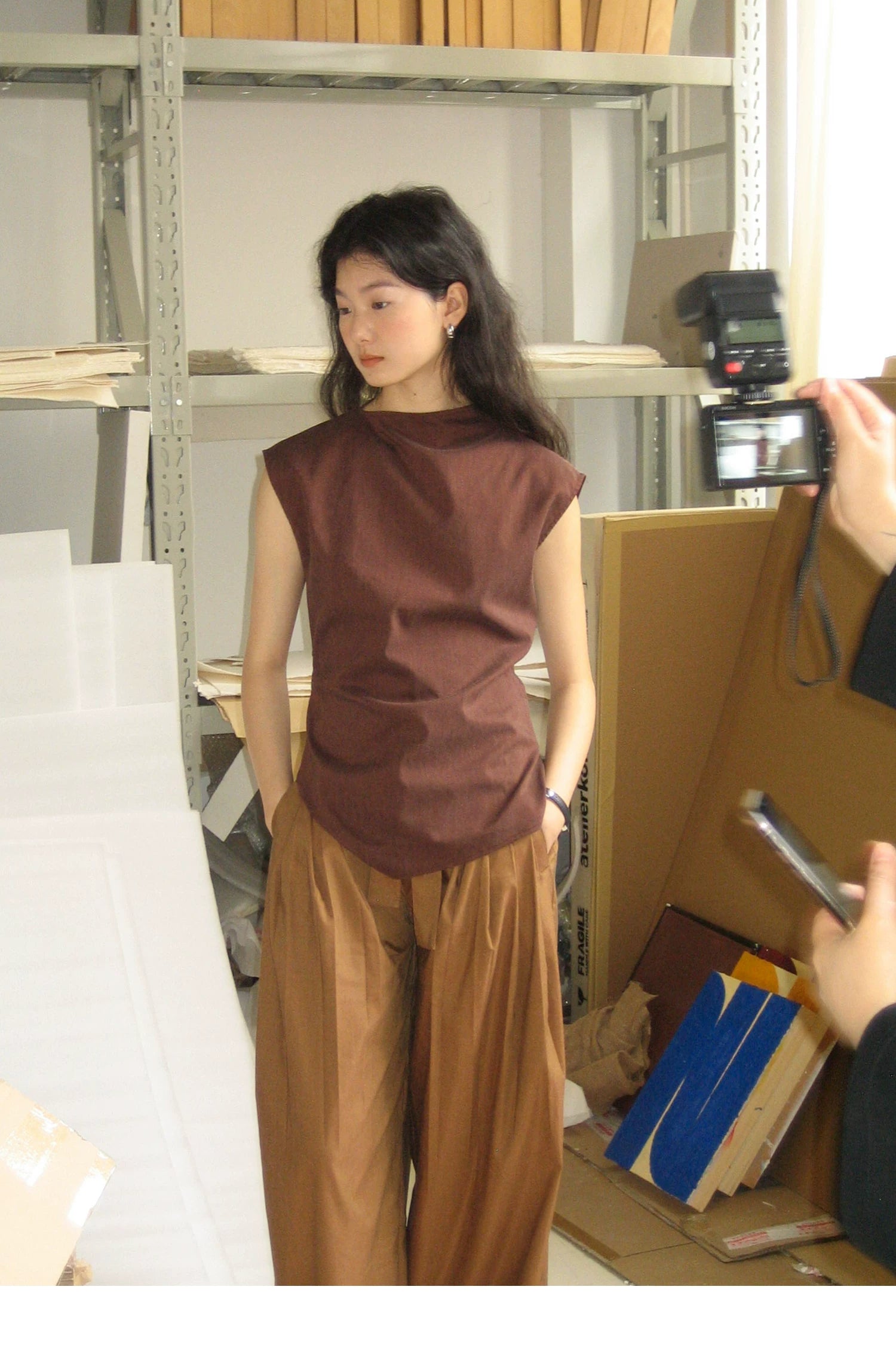 Lyocell Linen Sleeveless Top in Terracotta or Navy