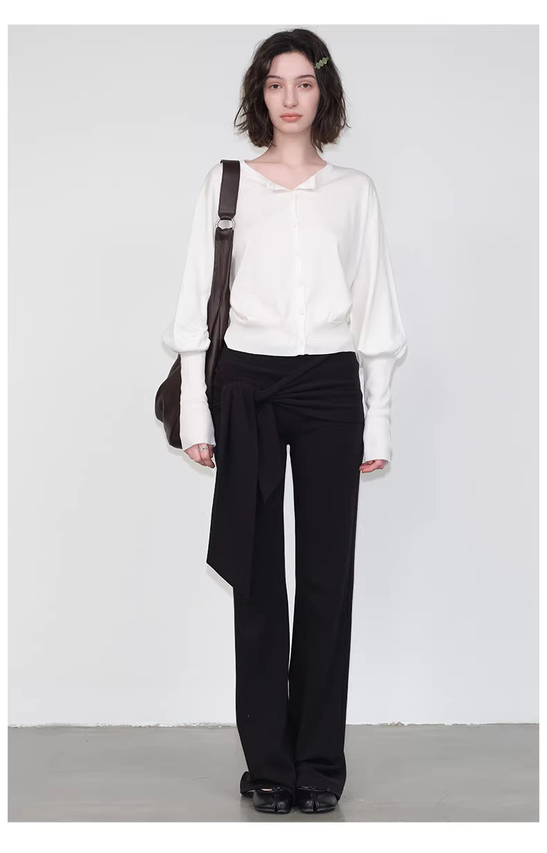 Lantern Sleeve Cardigan in Black Ink or White