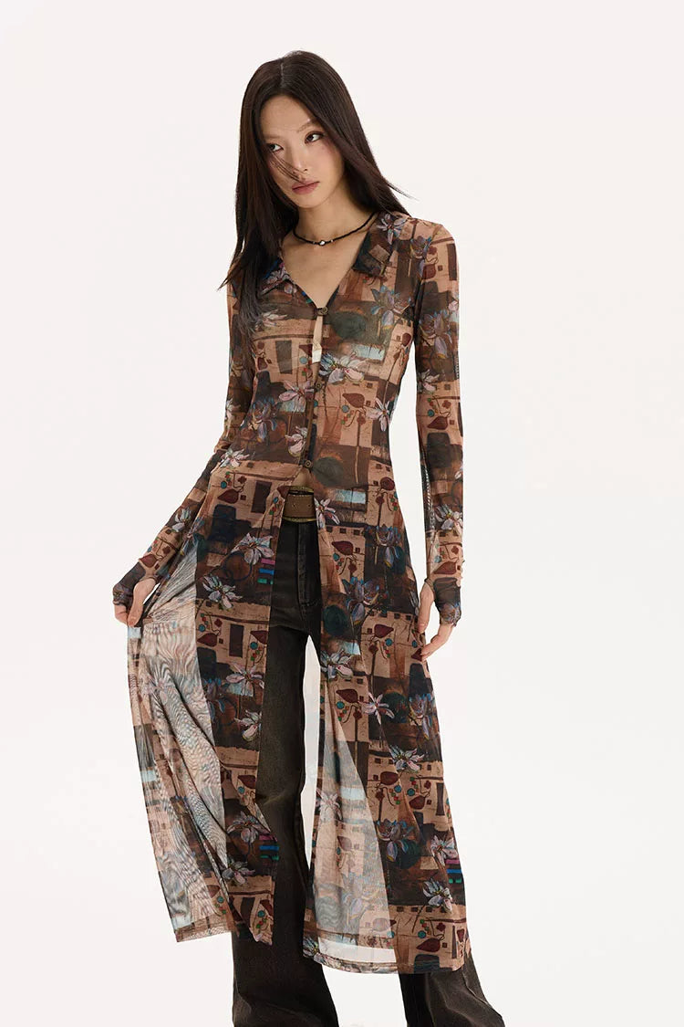 Floral Mesh Maxi Cardigan