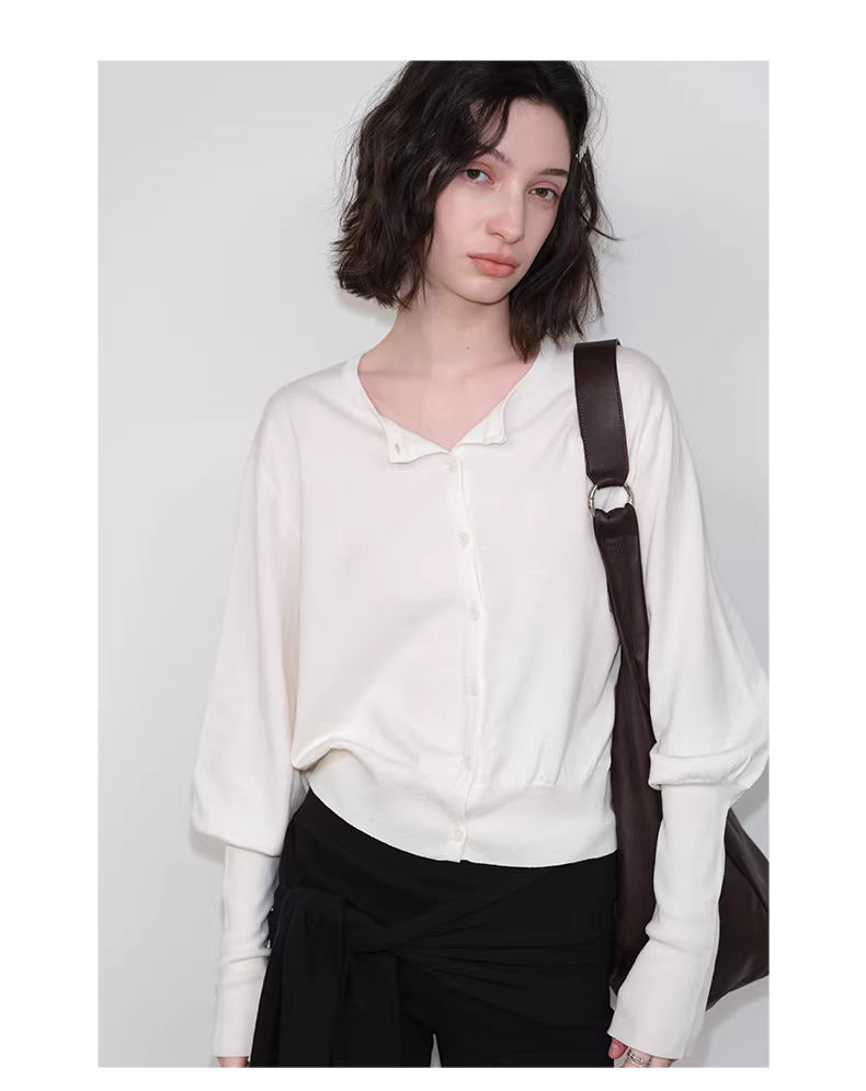 Lantern Sleeve Cardigan in Black Ink or White