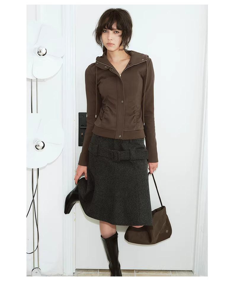 Apex Sculpt Hooded Jacket in Black Ink or Coffee