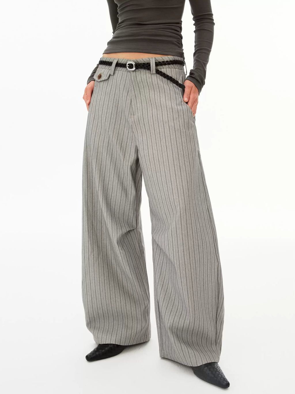 Pinstripe Wide-Leg Trousers