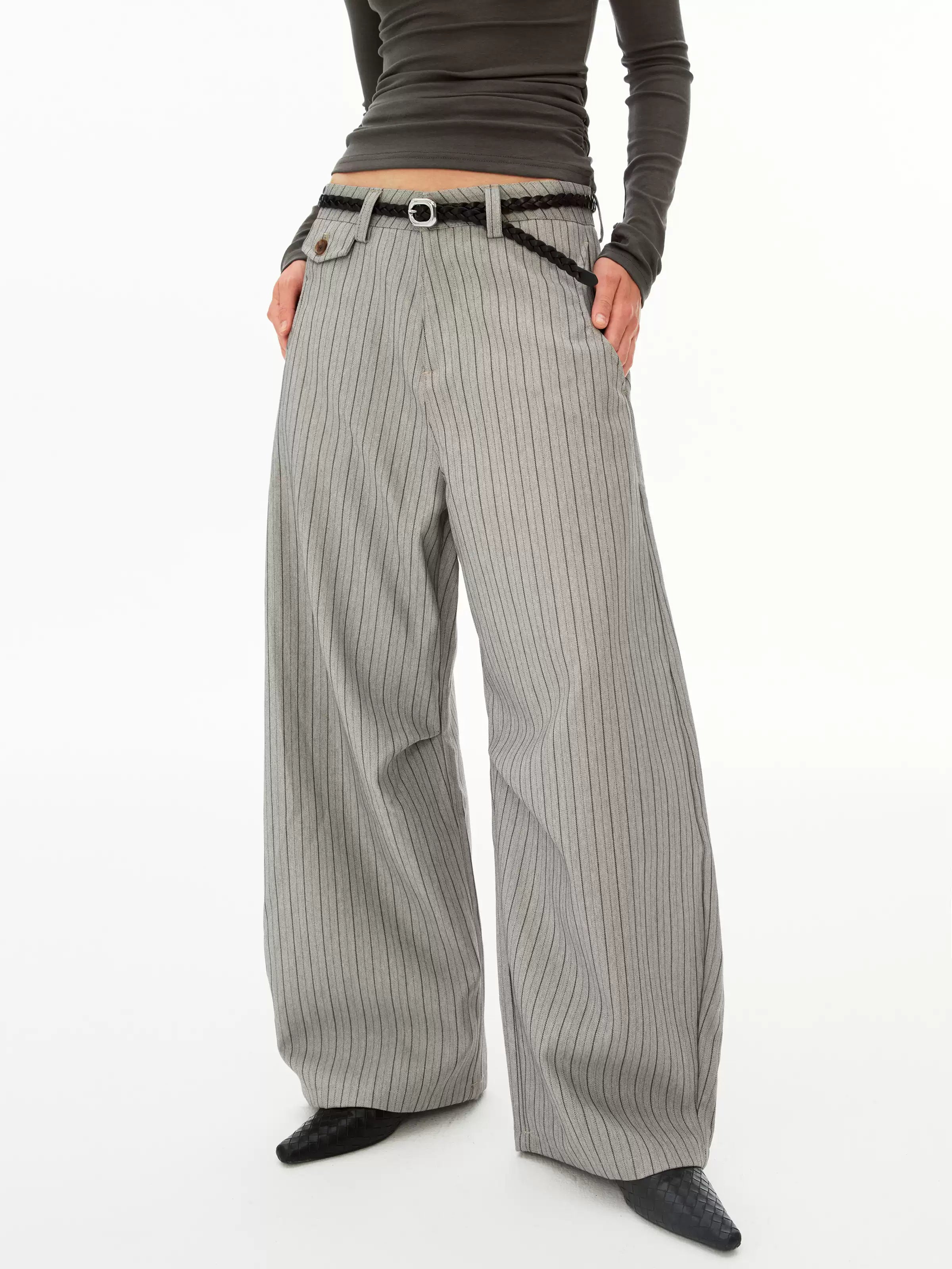 Pinstripe Wide-Leg Trousers