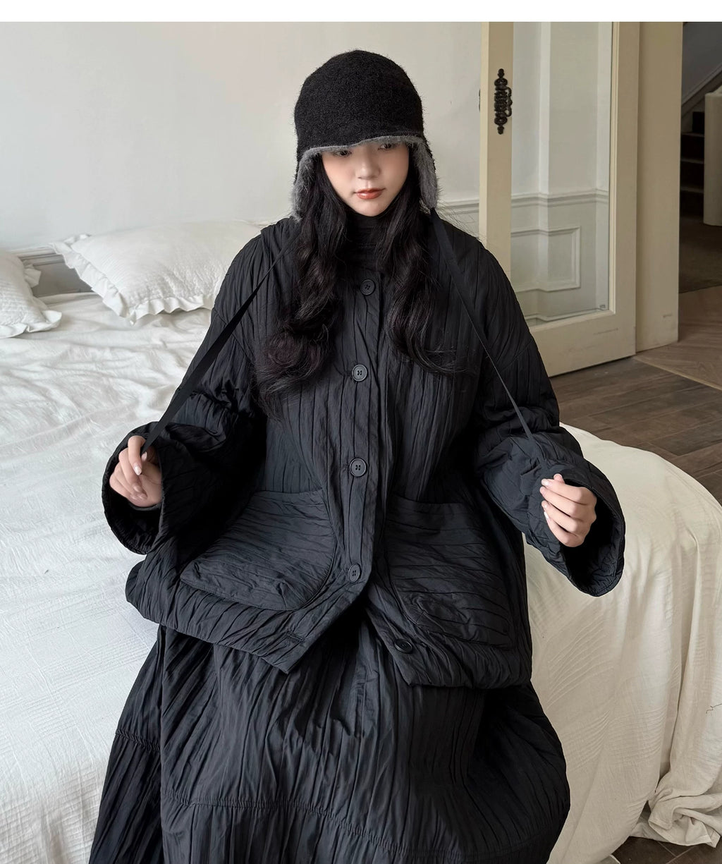 Crinkled Quilted Utility Jacket – Black