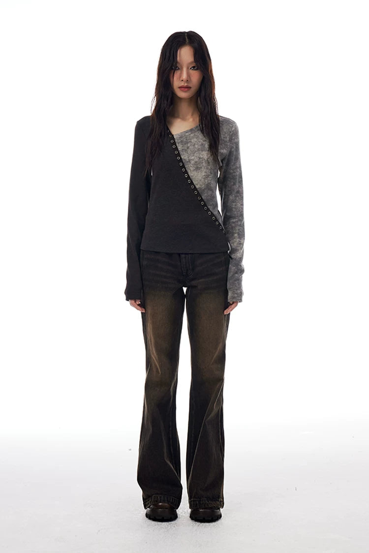 Split Wash Eyelet Long Sleeve Top